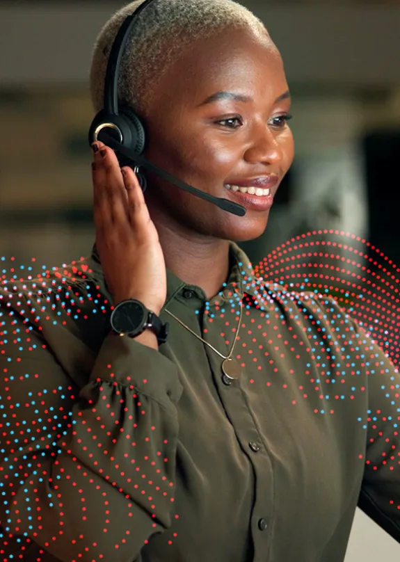 Woman talking on headset